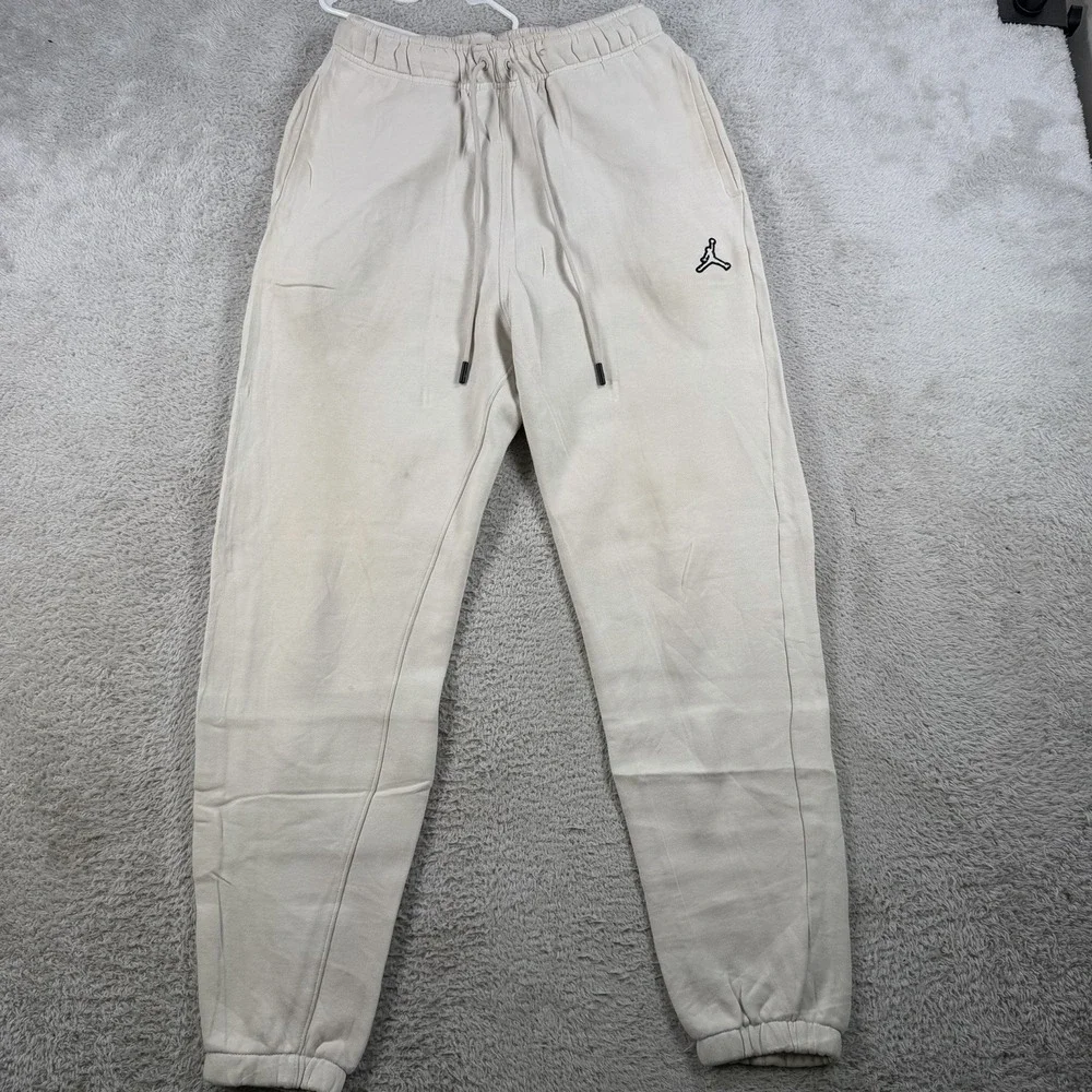 Air Jordan Joggers Mens Small Cream Fleece Jumpman Drawstring Gym Sweatpants